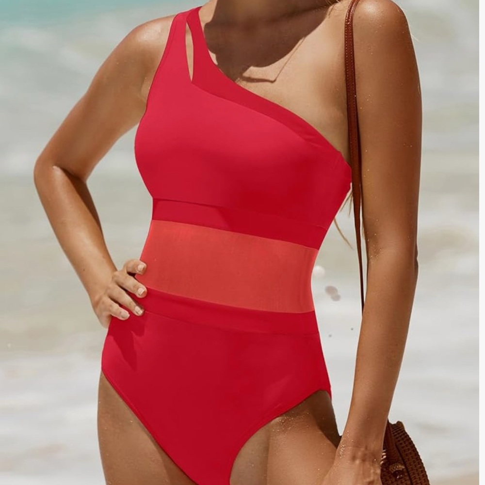 Holipick One Shoulder One piece Swimsuit for Women Tummy Control